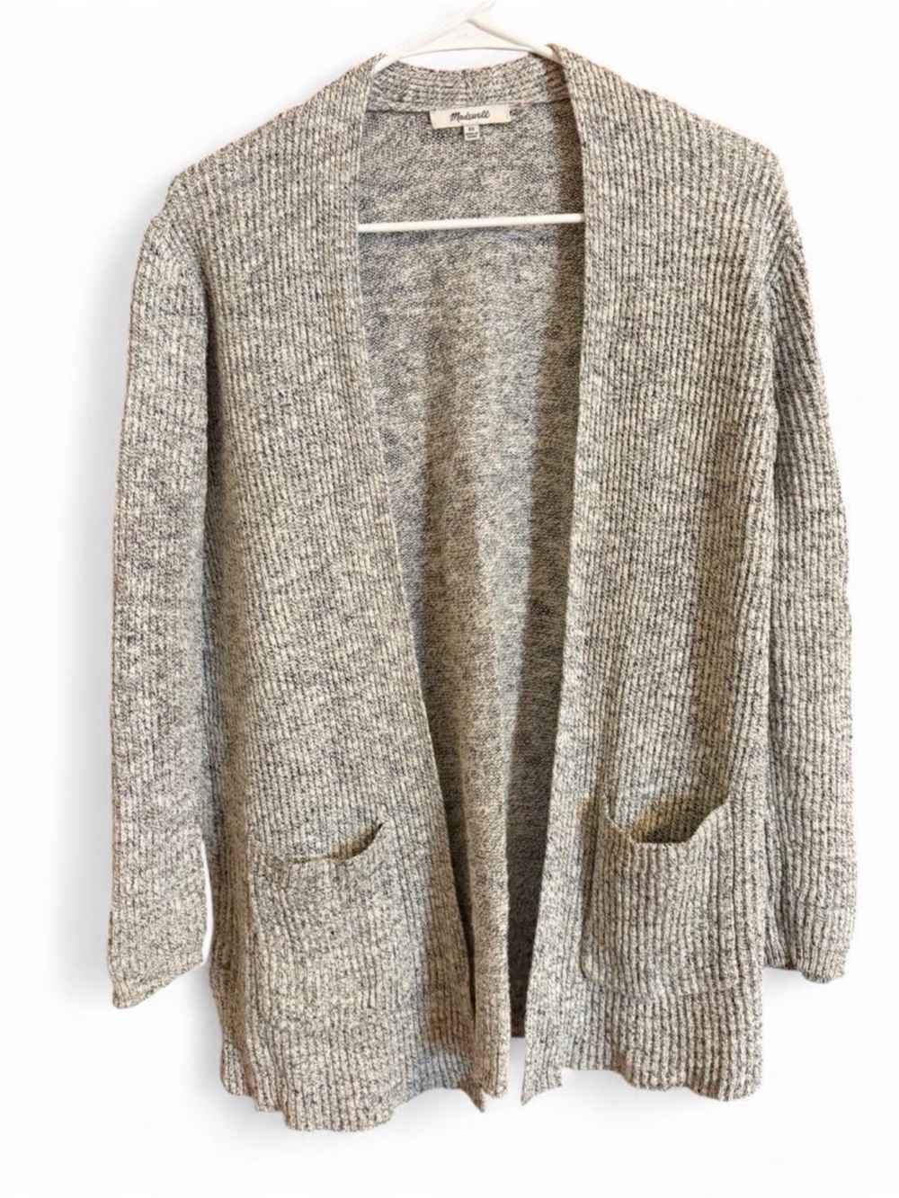 Madewell Gray Knit Cardigan | Open Front Cozy Sweater | XS Cotton & Linen